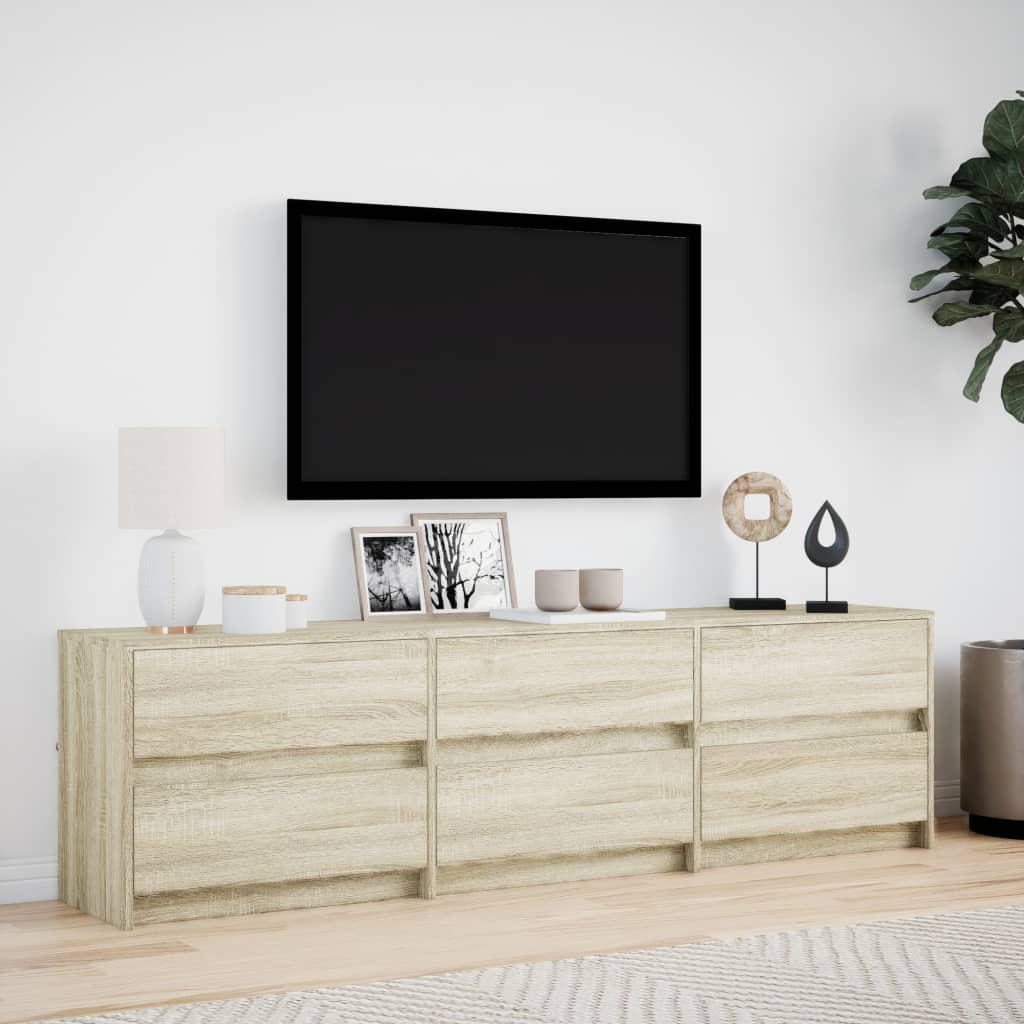 Tv-meubel met LED 180x34x50 cm bewerkt hout sonoma eikenkleurig is nu te koop bij PeponiXL, paradijselijk wonen!