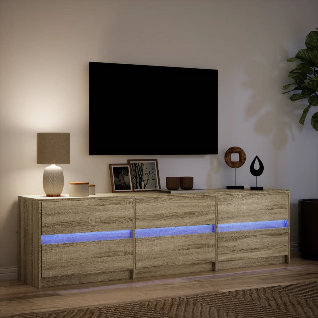 Tv-meubel met LED 180x34x50 cm bewerkt hout sonoma eikenkleurig is nu te koop bij PeponiXL, paradijselijk wonen!