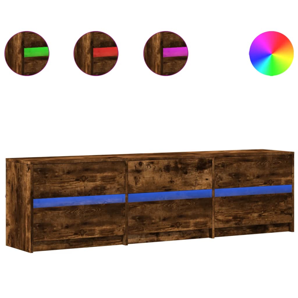 Tv-meubel met LED 180x34x50 cm bewerkt hout gerookt eikenkleur is nu te koop bij PeponiXL, paradijselijk wonen!