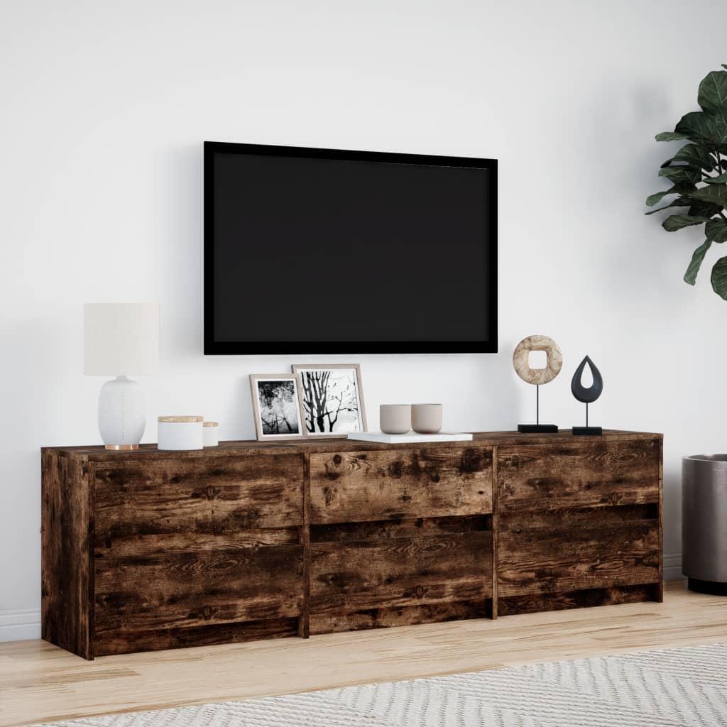 Tv-meubel met LED 180x34x50 cm bewerkt hout gerookt eikenkleur is nu te koop bij PeponiXL, paradijselijk wonen!