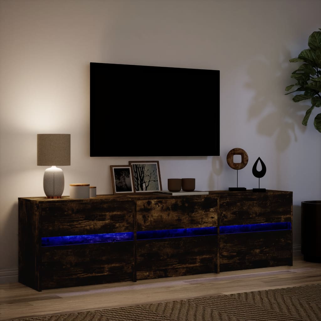 Tv-meubel met LED 180x34x50 cm bewerkt hout gerookt eikenkleur is nu te koop bij PeponiXL, paradijselijk wonen!