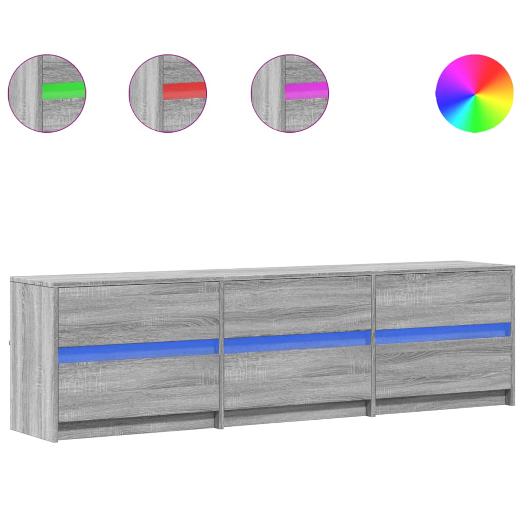 Tv-meubel met LED 180x34x50 cm bewerkt hout grijs sonoma eiken is nu te koop bij PeponiXL, paradijselijk wonen!