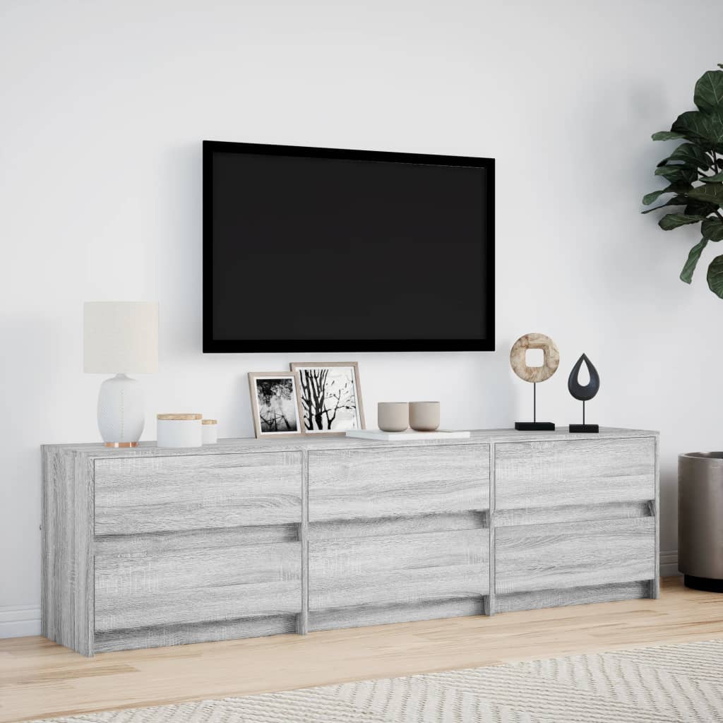 Tv-meubel met LED 180x34x50 cm bewerkt hout grijs sonoma eiken is nu te koop bij PeponiXL, paradijselijk wonen!