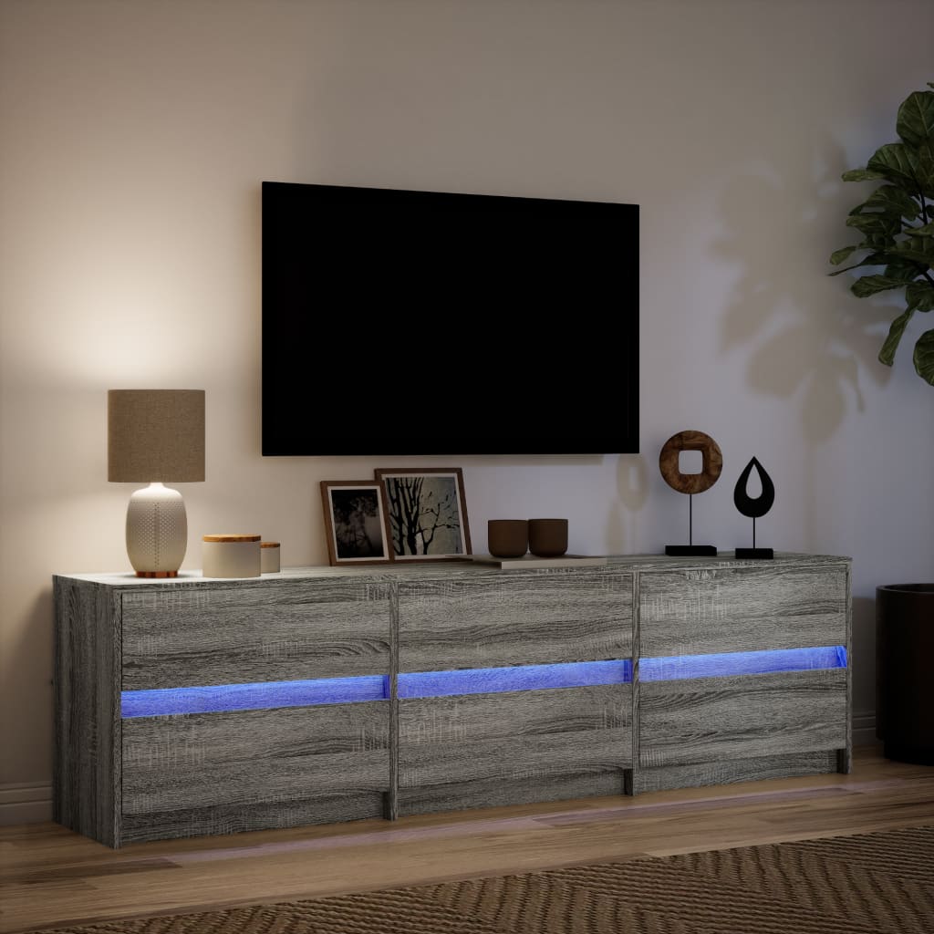Tv-meubel met LED 180x34x50 cm bewerkt hout grijs sonoma eiken is nu te koop bij PeponiXL, paradijselijk wonen!