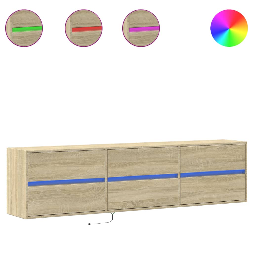 Tv-wandmeubel met LED-verlichting 180x31x45 cm sonoma eiken is nu te koop bij PeponiXL, paradijselijk wonen!