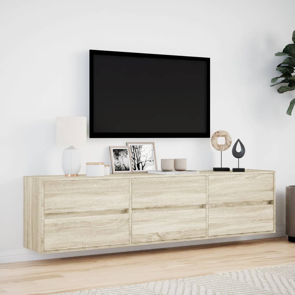 Tv-wandmeubel met LED-verlichting 180x31x45 cm sonoma eiken is nu te koop bij PeponiXL, paradijselijk wonen!