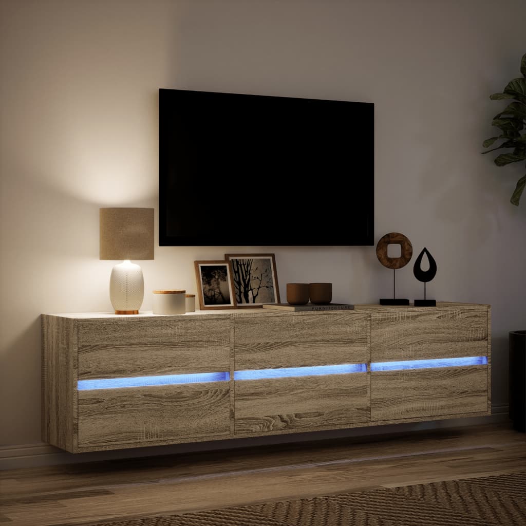 Tv-wandmeubel met LED-verlichting 180x31x45 cm sonoma eiken is nu te koop bij PeponiXL, paradijselijk wonen!