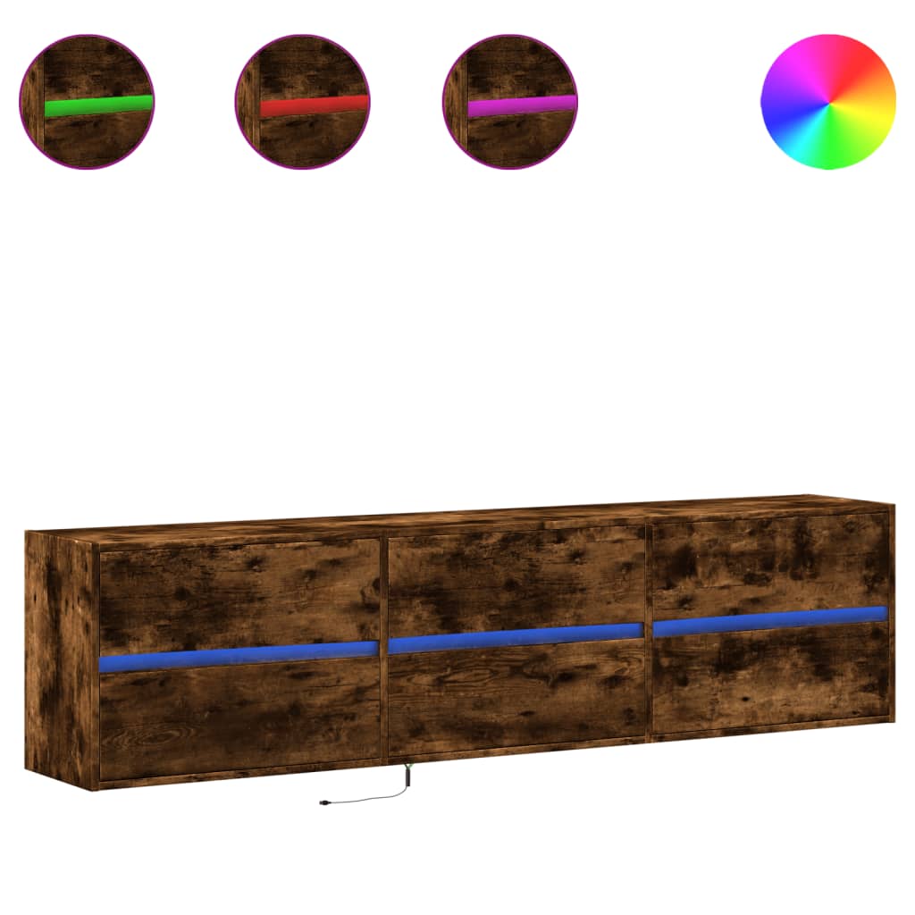 Tv-wandmeubel met LED-verlichting 180x31x45 cm gerookt eiken is nu te koop bij PeponiXL, paradijselijk wonen!