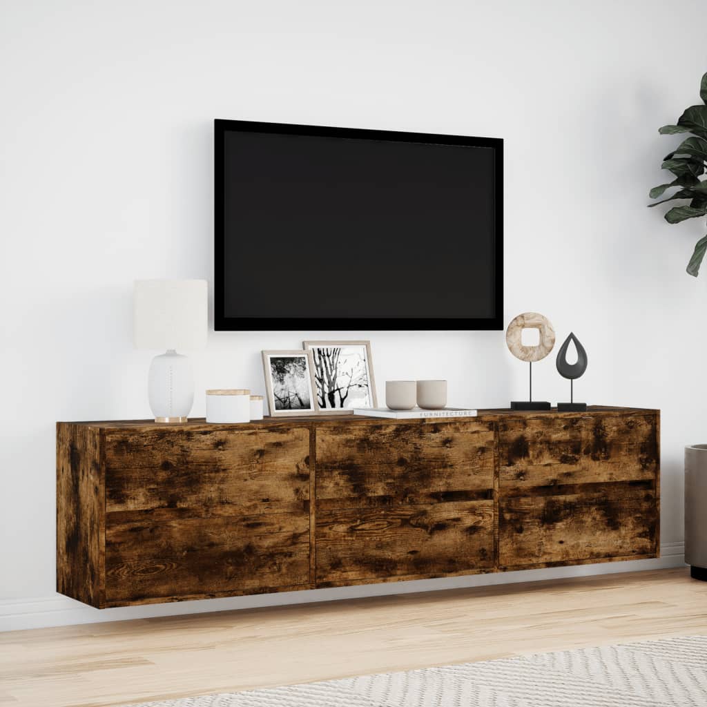 Tv-wandmeubel met LED-verlichting 180x31x45 cm gerookt eiken is nu te koop bij PeponiXL, paradijselijk wonen!