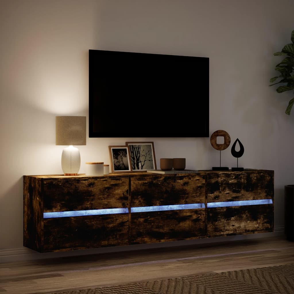 Tv-wandmeubel met LED-verlichting 180x31x45 cm gerookt eiken is nu te koop bij PeponiXL, paradijselijk wonen!