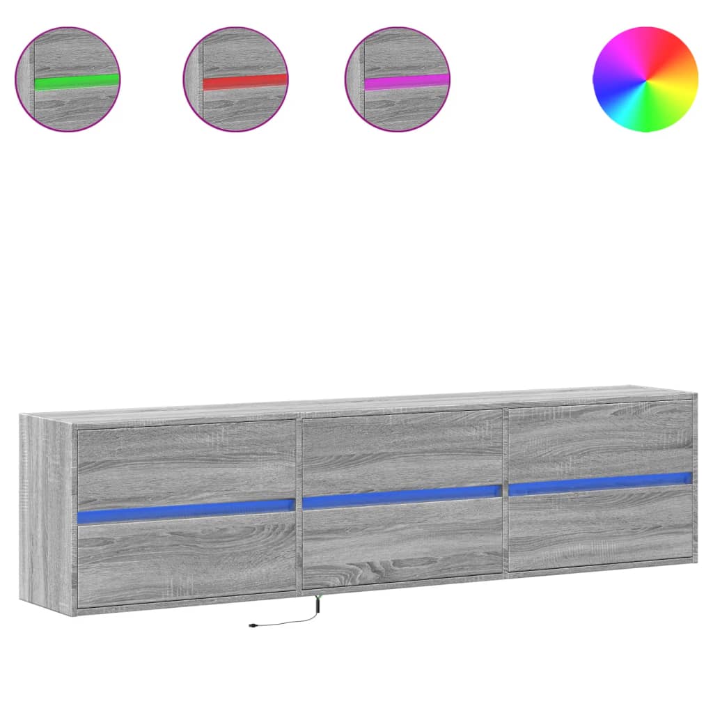 Tv-wandmeubel met LED-verlichting 180x31x45 cm grijs sonoma is nu te koop bij PeponiXL, paradijselijk wonen!