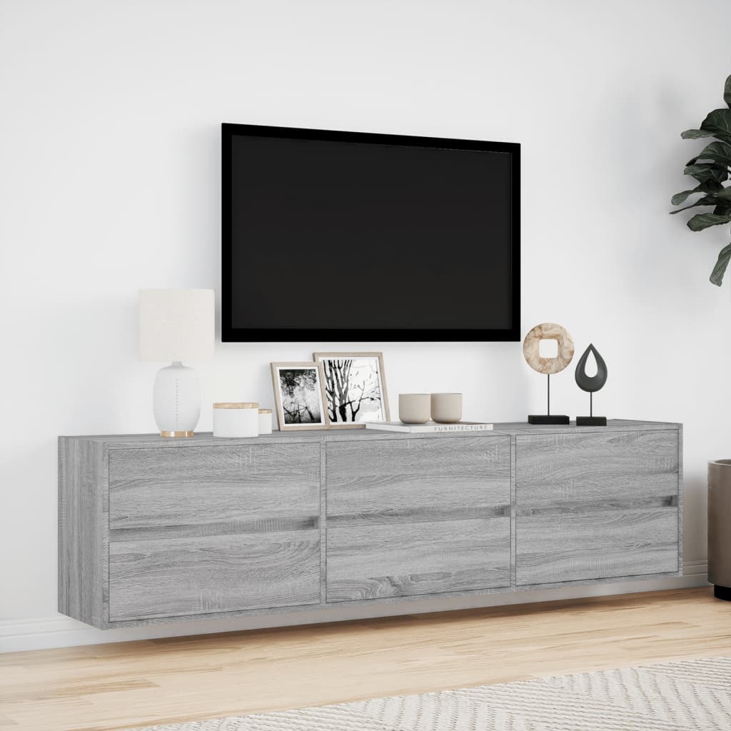 Tv-wandmeubel met LED-verlichting 180x31x45 cm grijs sonoma is nu te koop bij PeponiXL, paradijselijk wonen!