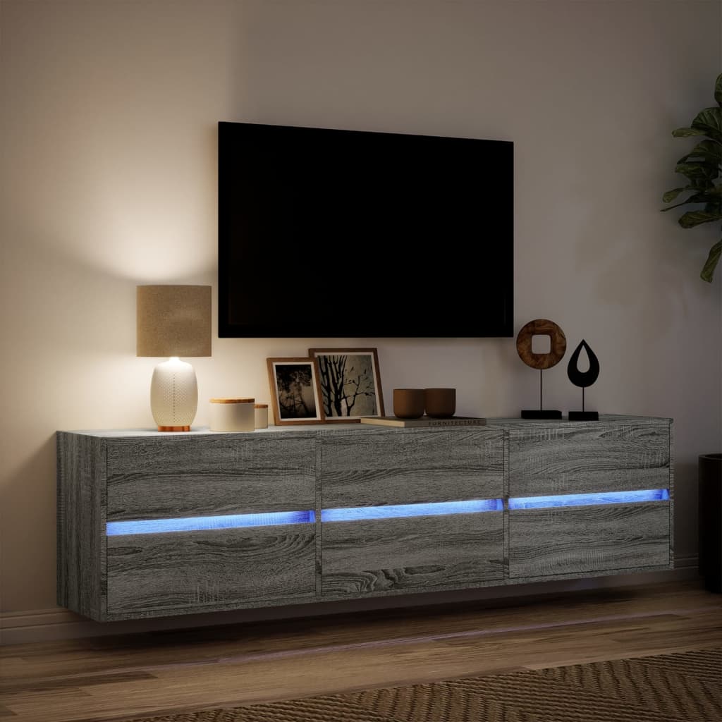 Tv-wandmeubel met LED-verlichting 180x31x45 cm grijs sonoma is nu te koop bij PeponiXL, paradijselijk wonen!