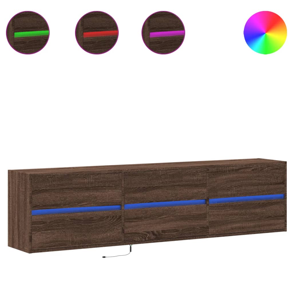 Tv-wandmeubel met LED-verlichting 180x31x45 cm bruin eikenkleur is nu te koop bij PeponiXL, paradijselijk wonen!