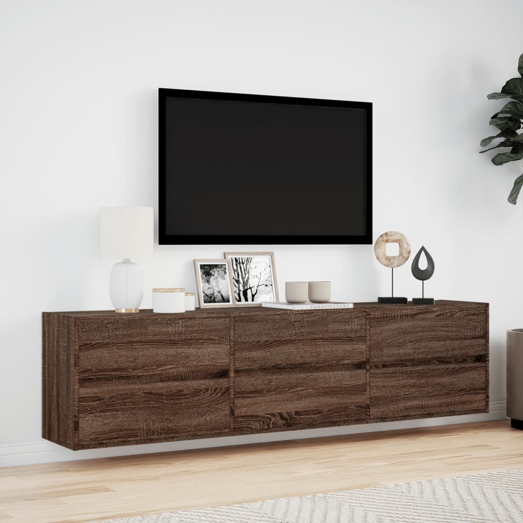 Tv-wandmeubel met LED-verlichting 180x31x45 cm bruin eikenkleur is nu te koop bij PeponiXL, paradijselijk wonen!
