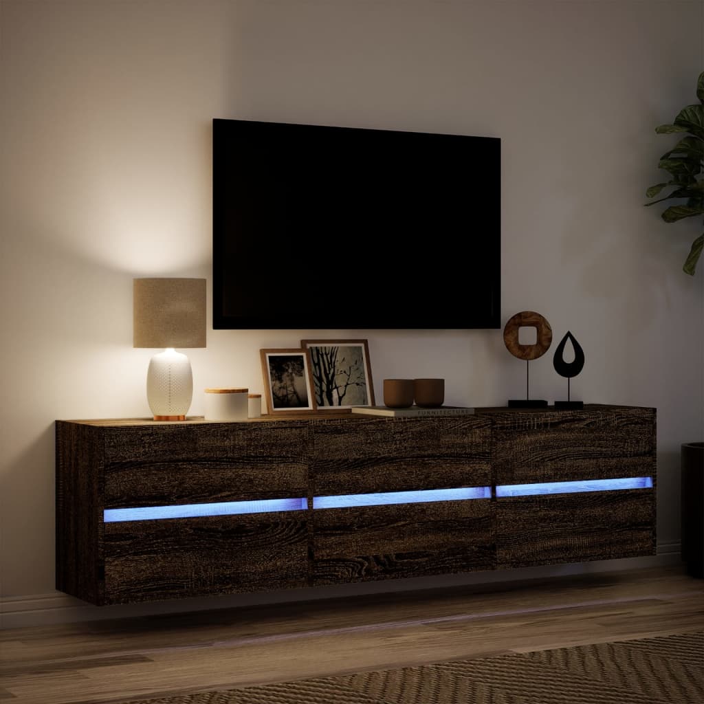 Tv-wandmeubel met LED-verlichting 180x31x45 cm bruin eikenkleur is nu te koop bij PeponiXL, paradijselijk wonen!