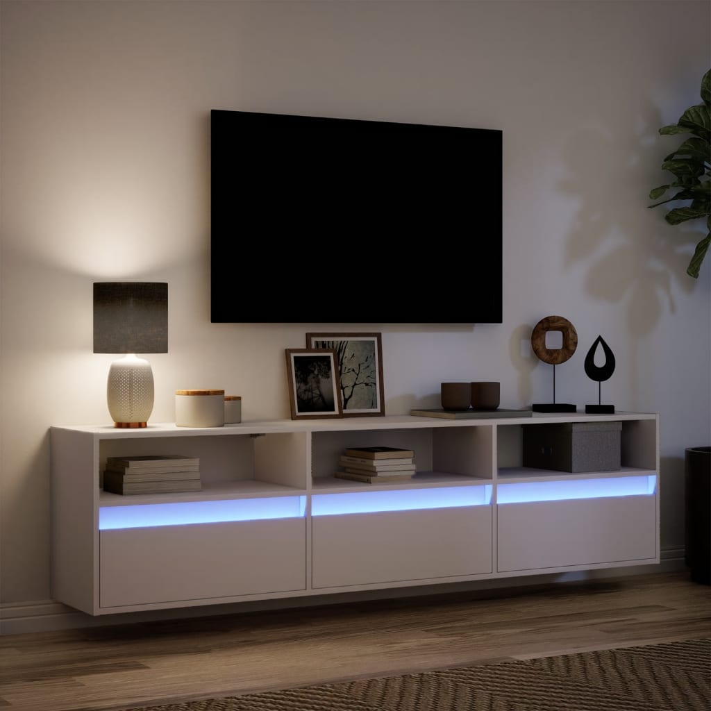 Tv-wandmeubel met LED-verlichting 180x31x45 cm wit is nu te koop bij PeponiXL, paradijselijk wonen!