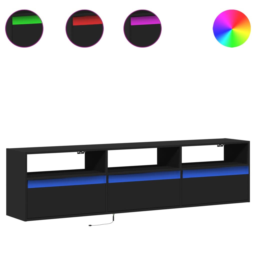 TV-wandkast met LED Zwart 180x31x45 cm is nu te koop bij PeponiXL, paradijselijk wonen!