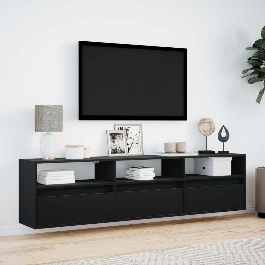 TV-wandkast met LED Zwart 180x31x45 cm is nu te koop bij PeponiXL, paradijselijk wonen!