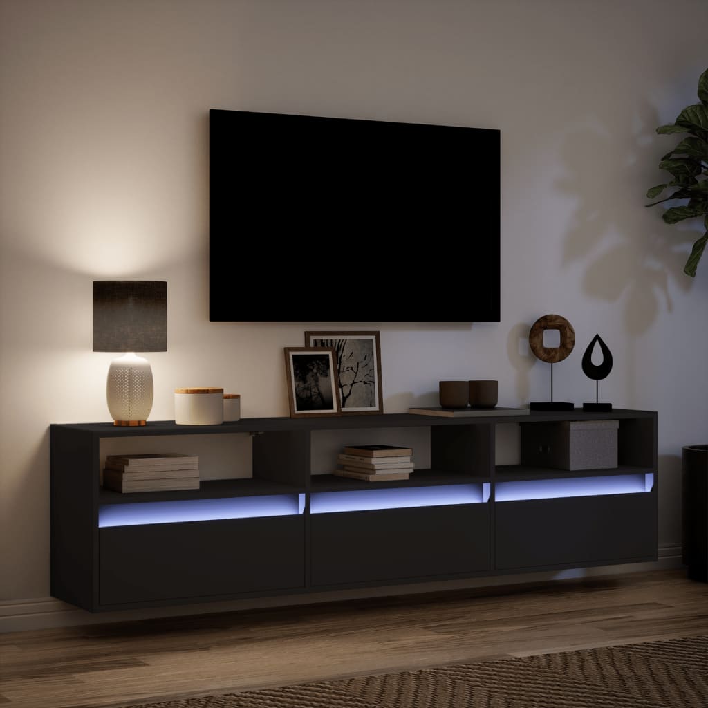 TV-wandkast met LED Zwart 180x31x45 cm is nu te koop bij PeponiXL, paradijselijk wonen!