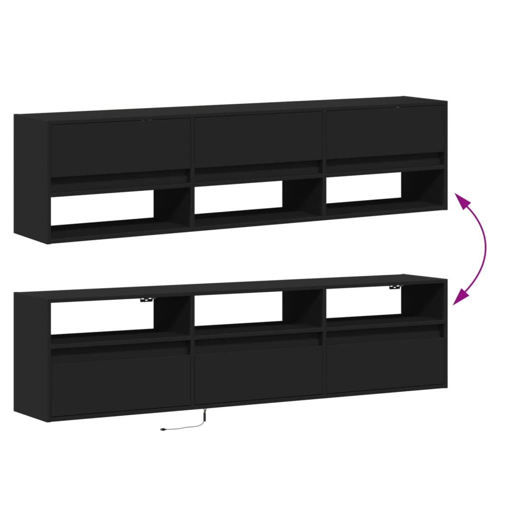 TV-wandkast met LED Zwart 180x31x45 cm is nu te koop bij PeponiXL, paradijselijk wonen!