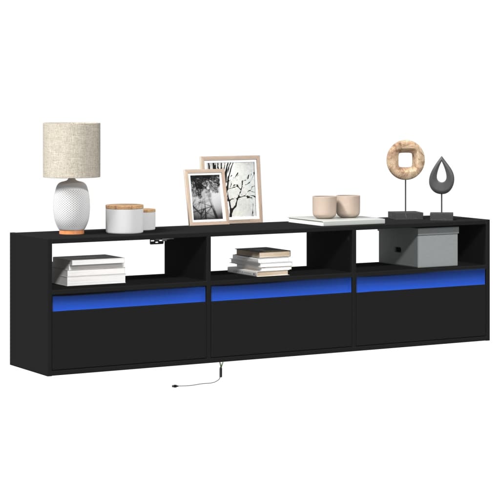 TV-wandkast met LED Zwart 180x31x45 cm is nu te koop bij PeponiXL, paradijselijk wonen!