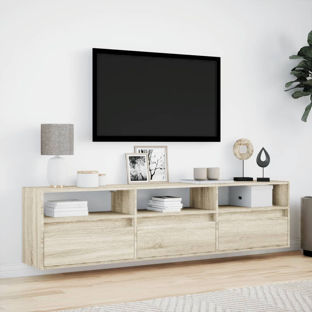 Tv-wandmeubel met LED-verlichting 180x31x45 cm sonoma eiken is nu te koop bij PeponiXL, paradijselijk wonen!
