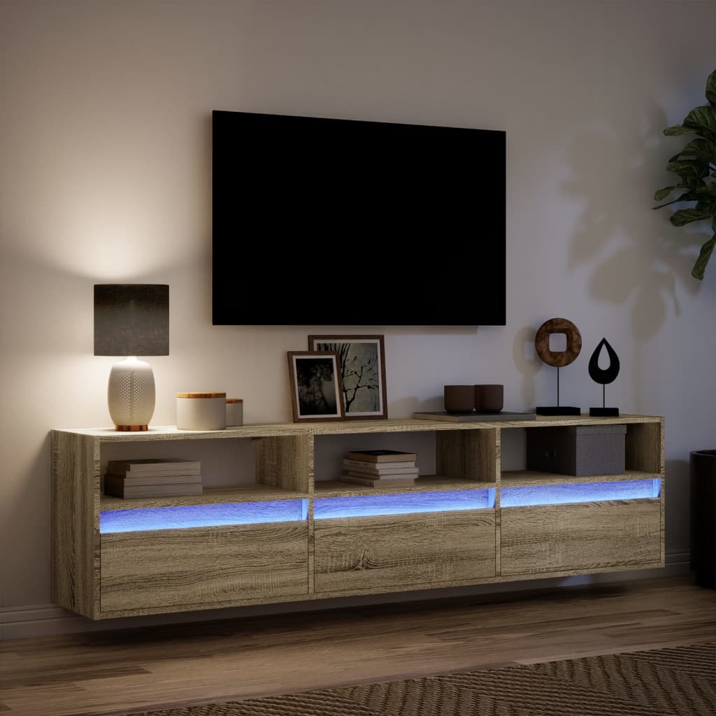 Tv-wandmeubel met LED-verlichting 180x31x45 cm sonoma eiken is nu te koop bij PeponiXL, paradijselijk wonen!