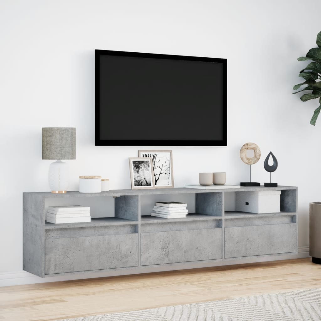 Tv-wandmeubel met LED-verlichting 180x31x45 cm betongrijs is nu te koop bij PeponiXL, paradijselijk wonen!