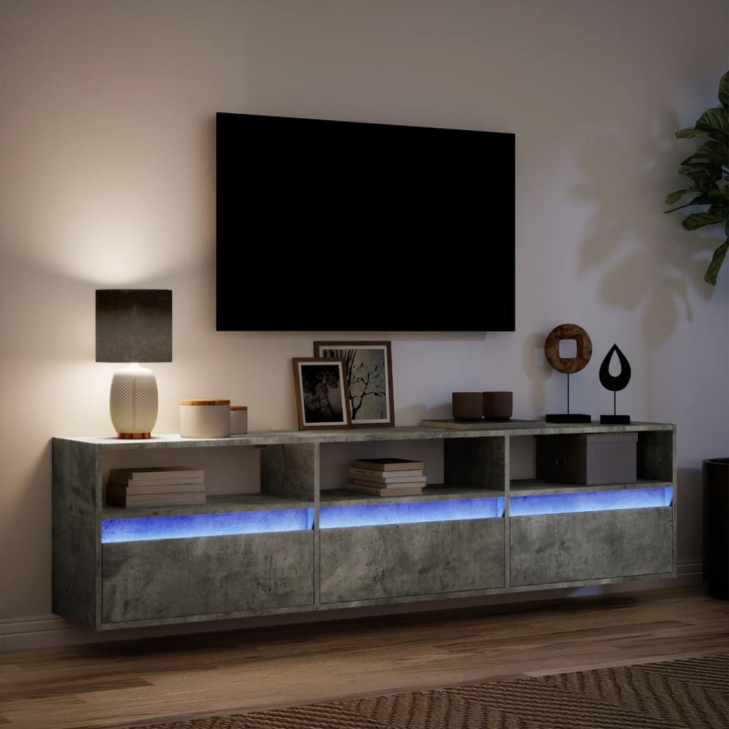 Tv-wandmeubel met LED-verlichting 180x31x45 cm betongrijs is nu te koop bij PeponiXL, paradijselijk wonen!