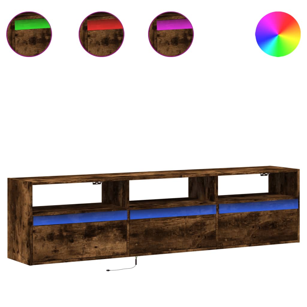 Tv-wandmeubel met LED-verlichting 180x31x45 cm gerookt eiken is nu te koop bij PeponiXL, paradijselijk wonen!