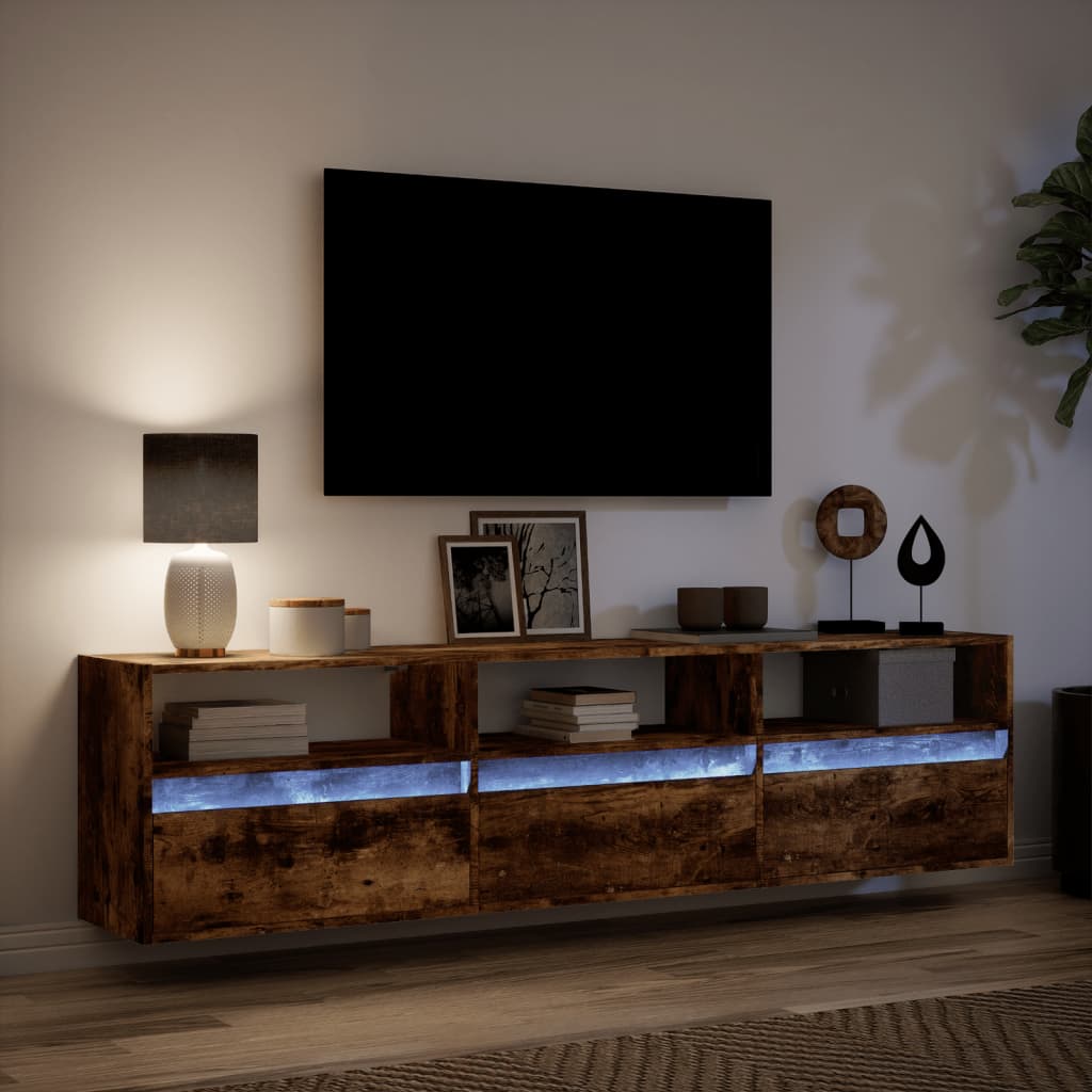 Tv-wandmeubel met LED-verlichting 180x31x45 cm gerookt eiken is nu te koop bij PeponiXL, paradijselijk wonen!