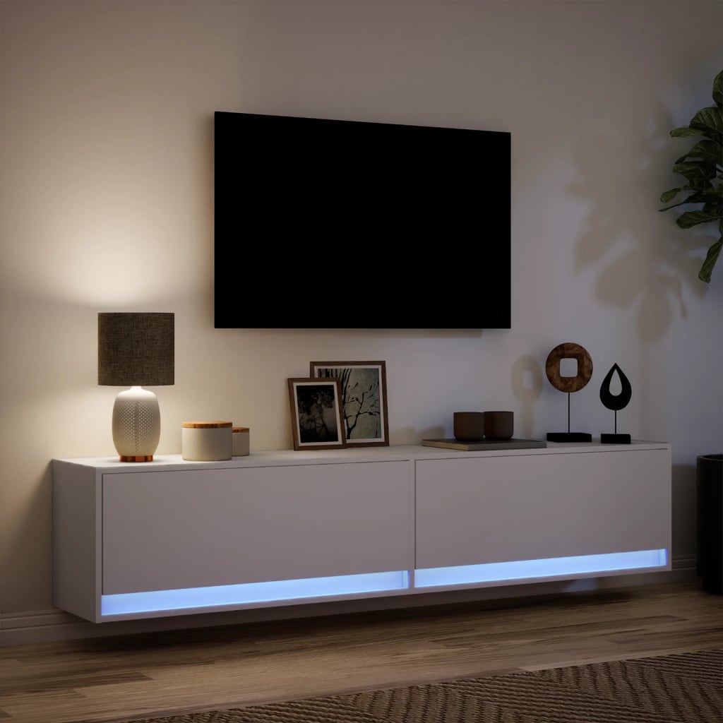 Tv-wandmeubel met LED-verlichting 180x31x38 cm wit is nu te koop bij PeponiXL, paradijselijk wonen!