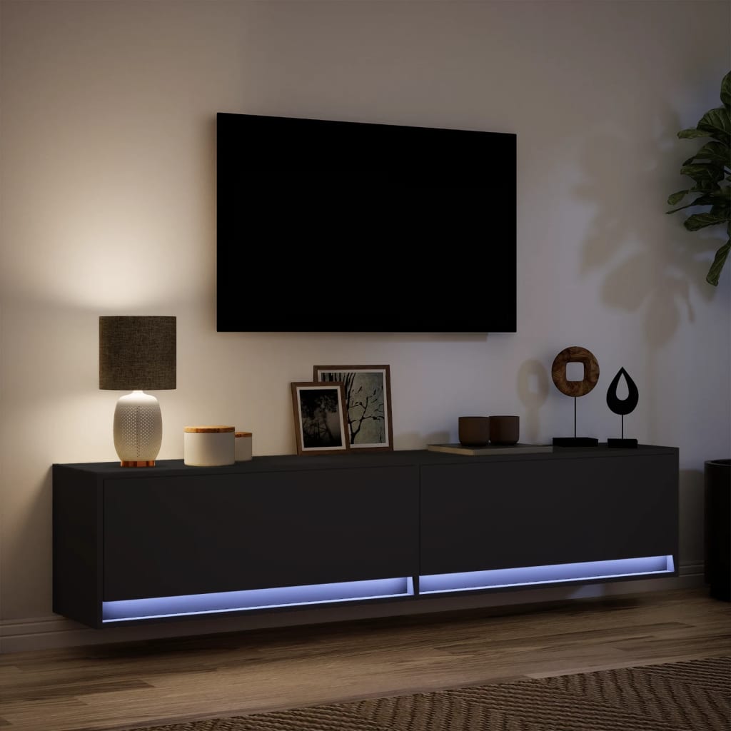 Tv-wandmeubel met LED-verlichting 180x31x38 cm zwart is nu te koop bij PeponiXL, paradijselijk wonen!