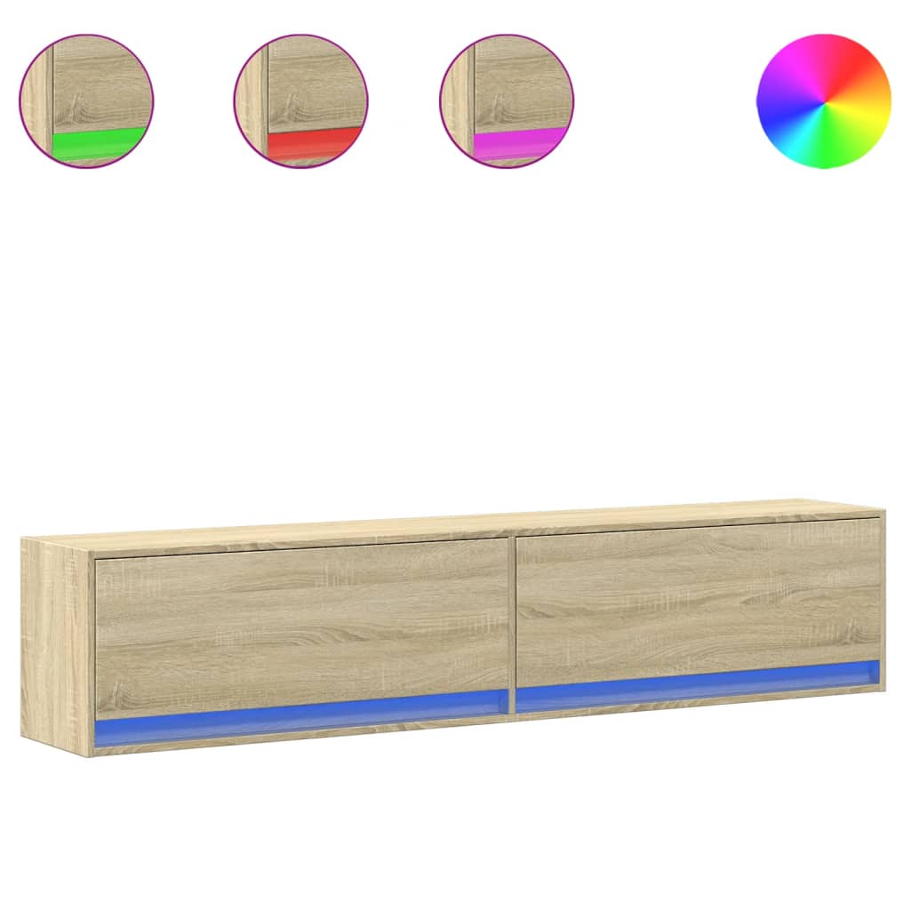 Tv-wandmeubel met LED-verlichting 180x31x38 cm sonoma eiken is nu te koop bij PeponiXL, paradijselijk wonen!