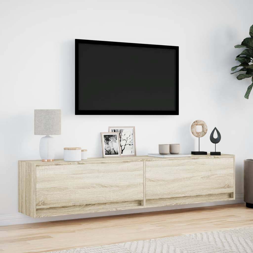 Tv-wandmeubel met LED-verlichting 180x31x38 cm sonoma eiken is nu te koop bij PeponiXL, paradijselijk wonen!
