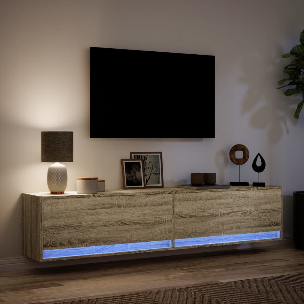 Tv-wandmeubel met LED-verlichting 180x31x38 cm sonoma eiken is nu te koop bij PeponiXL, paradijselijk wonen!