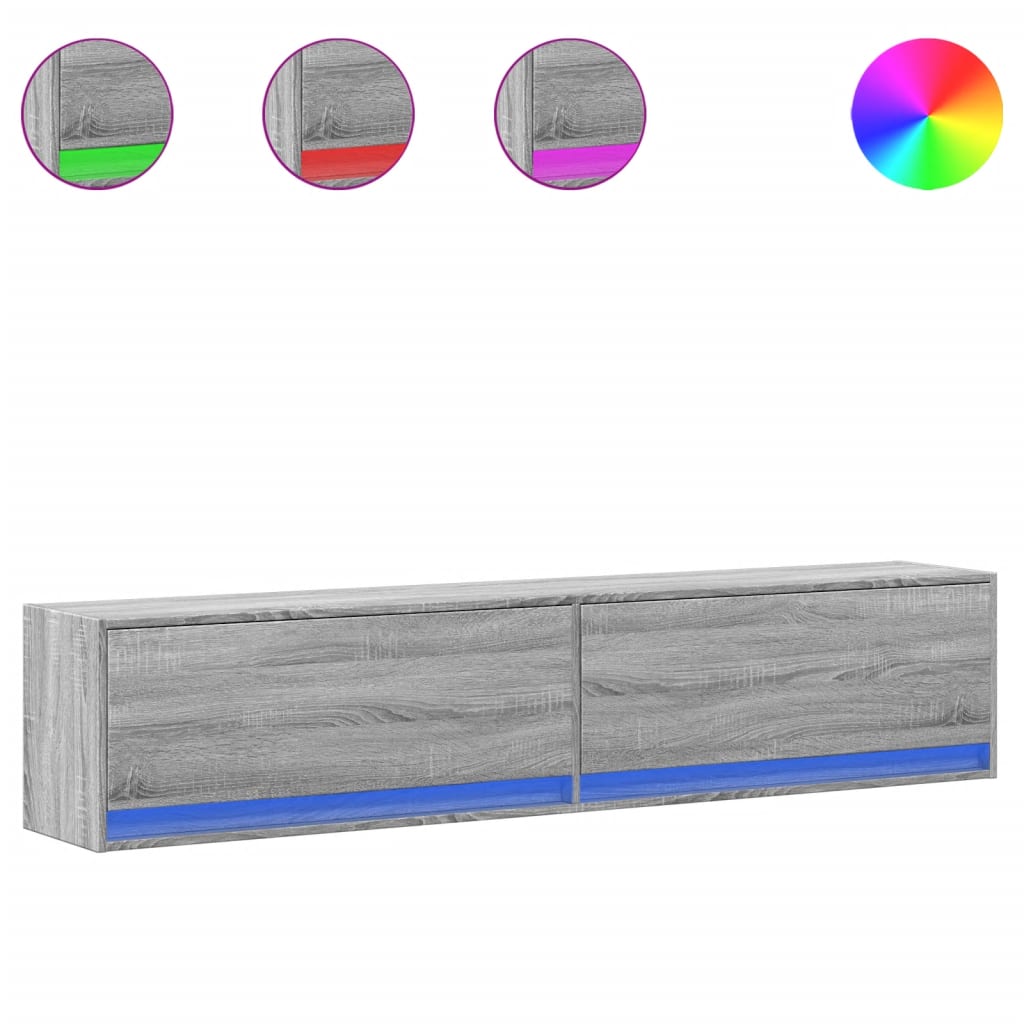 Tv-wandmeubel met LED-verlichting 180x31x38 cm grijs sonoma is nu te koop bij PeponiXL, paradijselijk wonen!