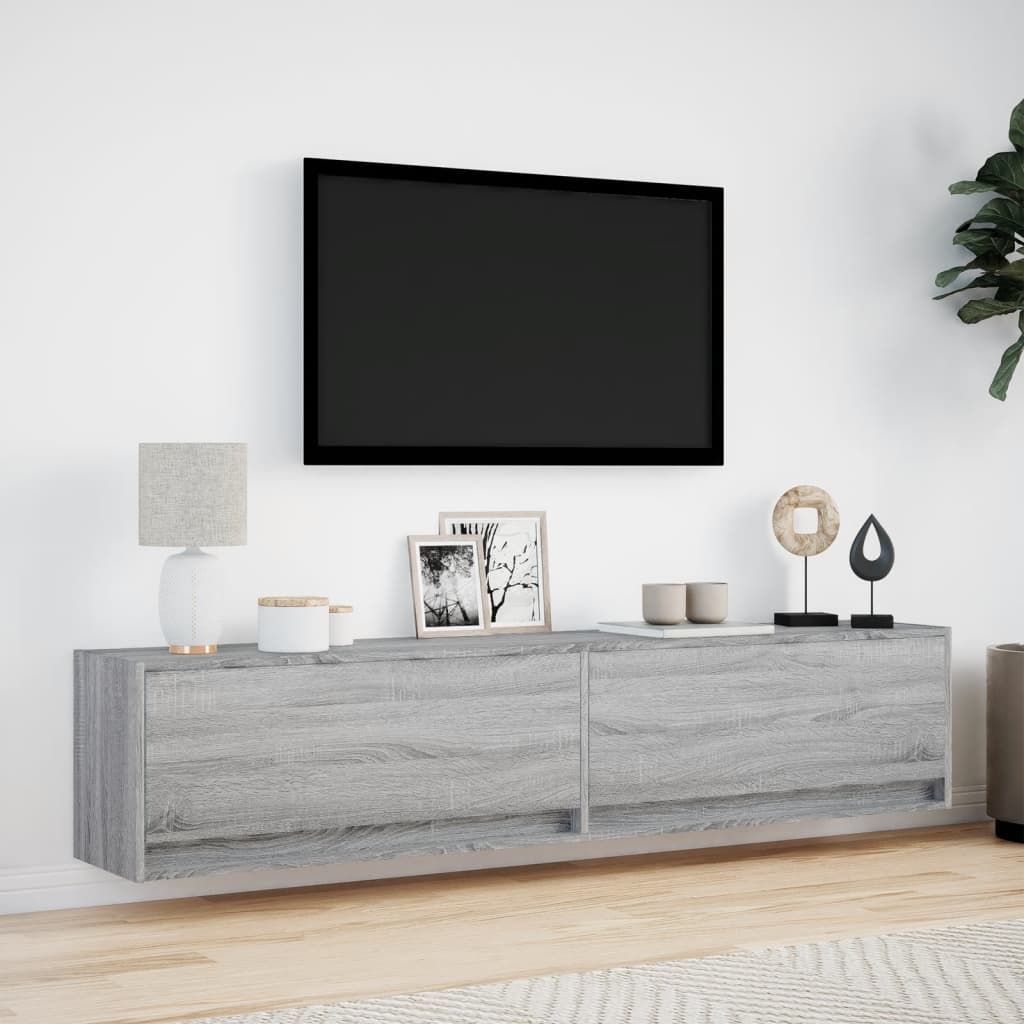 Tv-wandmeubel met LED-verlichting 180x31x38 cm grijs sonoma is nu te koop bij PeponiXL, paradijselijk wonen!