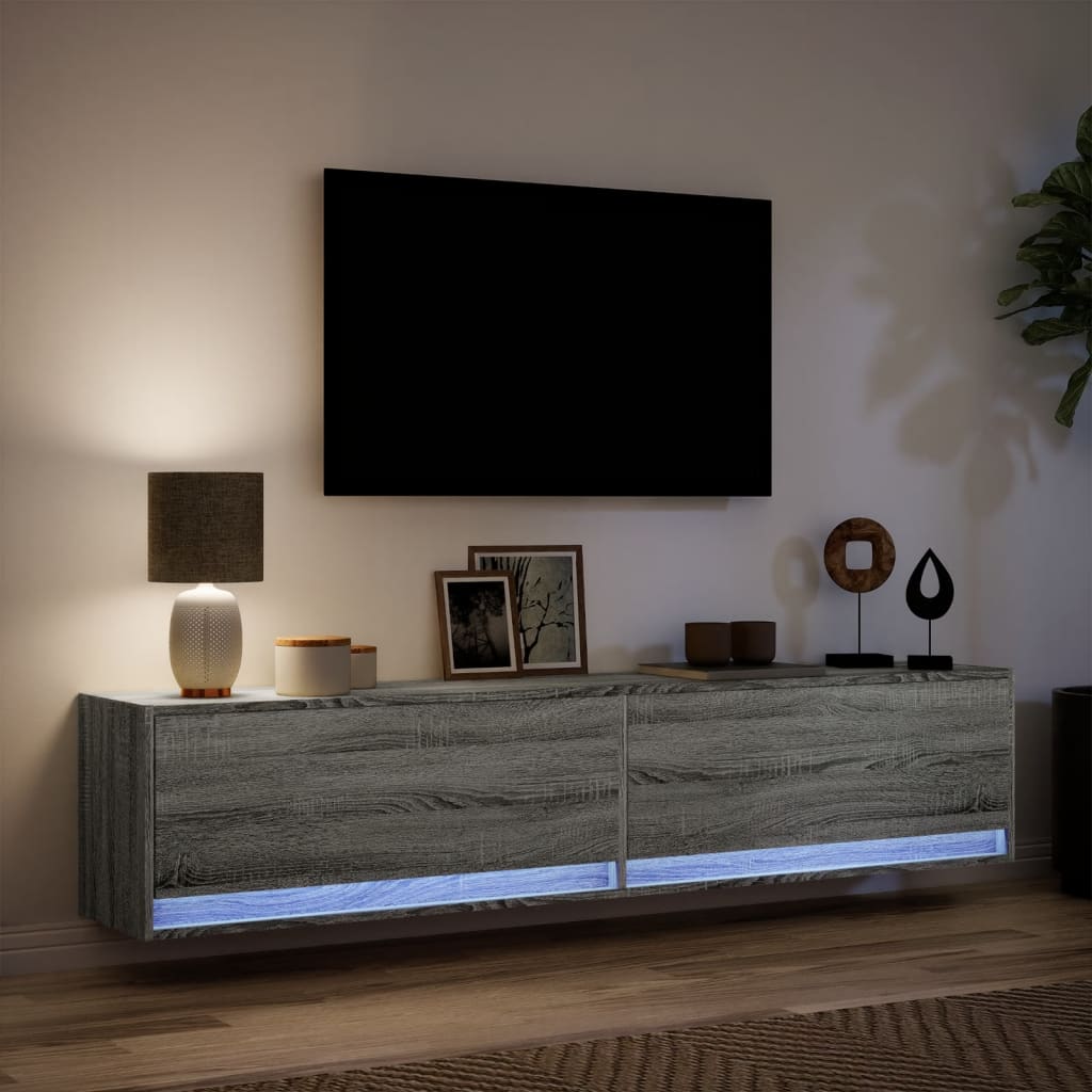 Tv-wandmeubel met LED-verlichting 180x31x38 cm grijs sonoma is nu te koop bij PeponiXL, paradijselijk wonen!