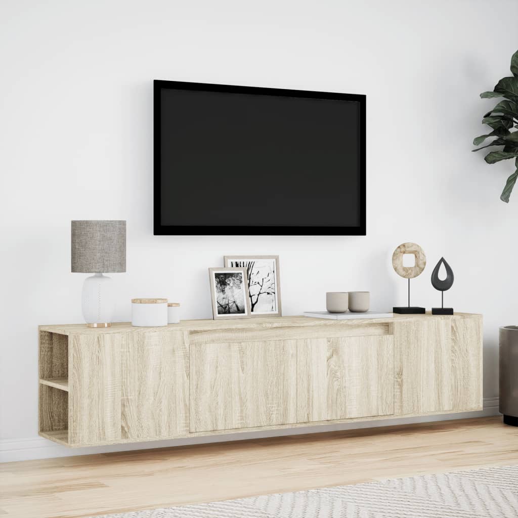 Tv-wandmeubel met LED-verlichting 180x31x39,5 cm sonoma eiken is nu te koop bij PeponiXL, paradijselijk wonen!