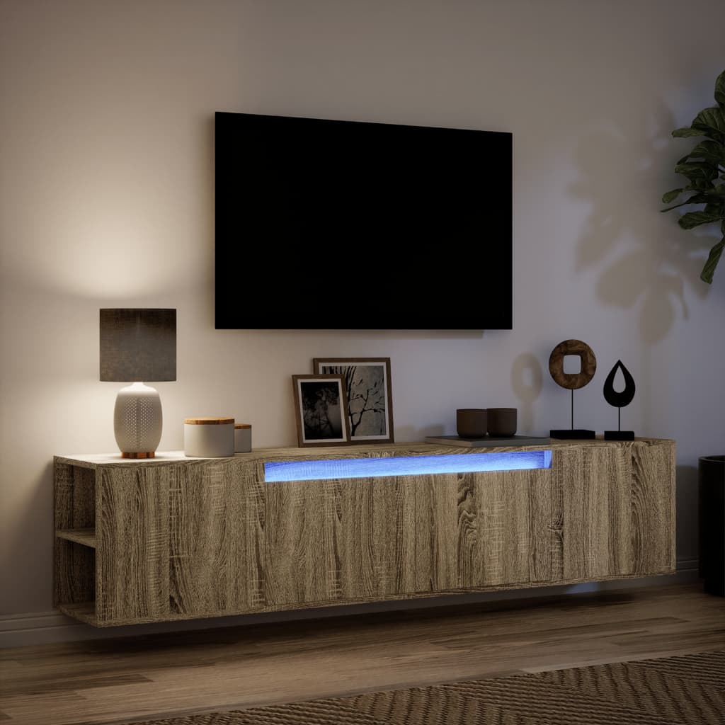 Tv-wandmeubel met LED-verlichting 180x31x39,5 cm sonoma eiken is nu te koop bij PeponiXL, paradijselijk wonen!