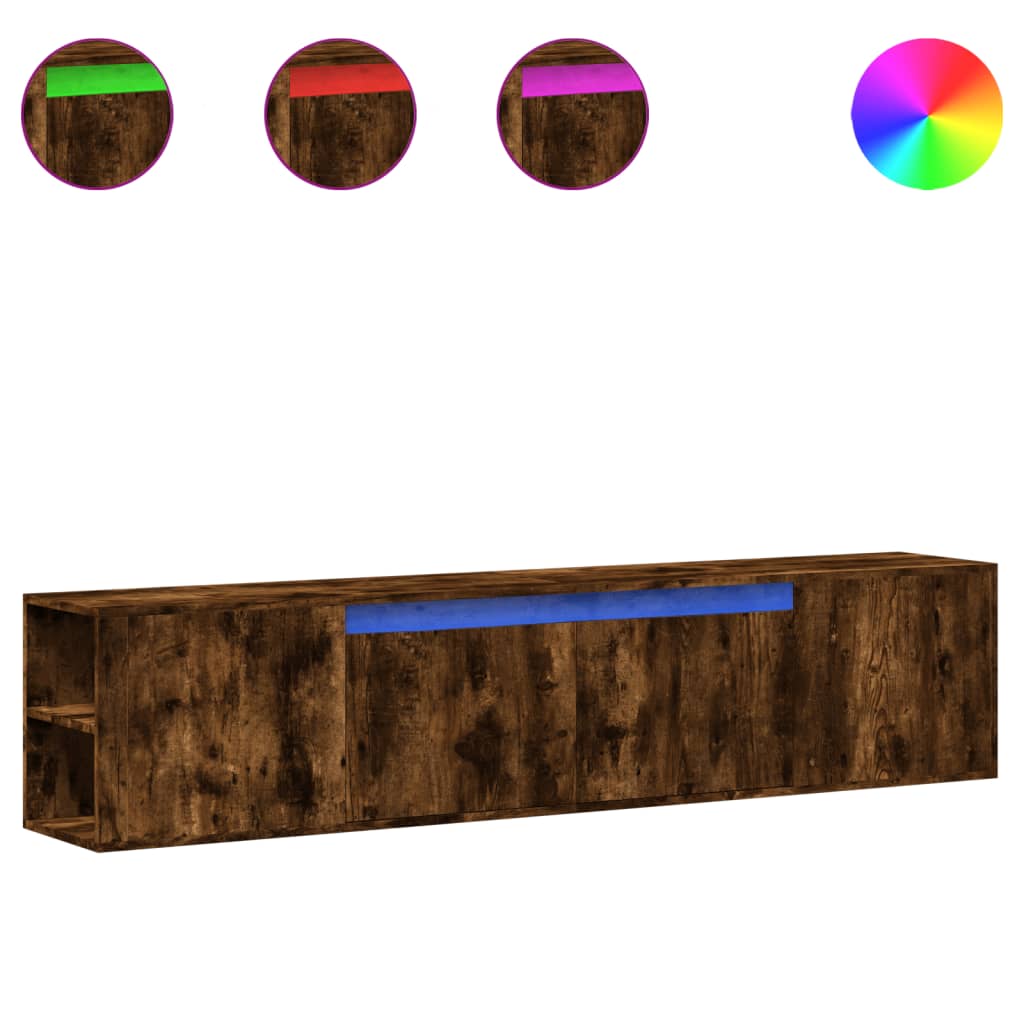Tv-wandmeubel met LED-verlichting 180x31x39,5 cm gerookt eiken is nu te koop bij PeponiXL, paradijselijk wonen!