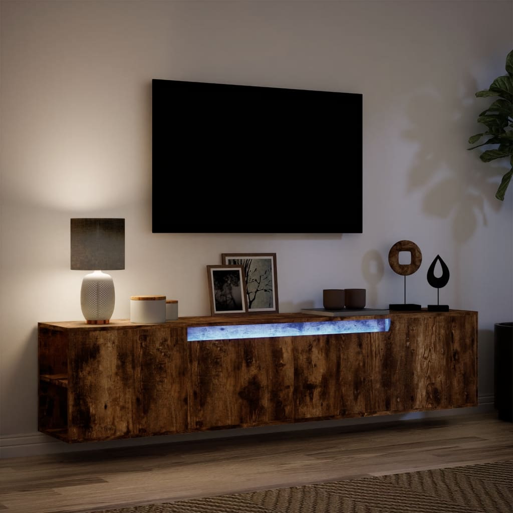 Tv-wandmeubel met LED-verlichting 180x31x39,5 cm gerookt eiken is nu te koop bij PeponiXL, paradijselijk wonen!