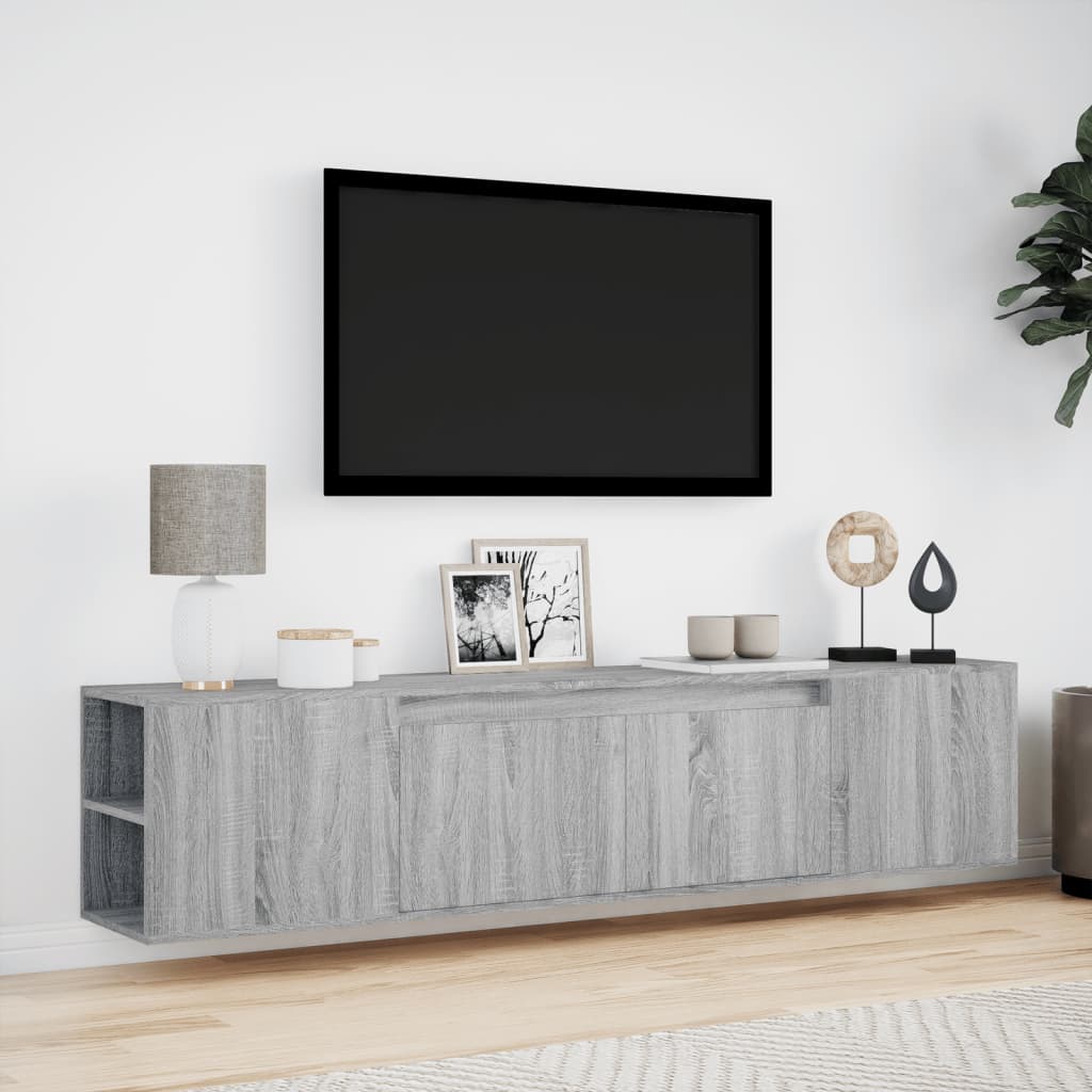 Tv-wandmeubel met LED-verlichting 180x31x39,5 cm grijs sonoma is nu te koop bij PeponiXL, paradijselijk wonen!