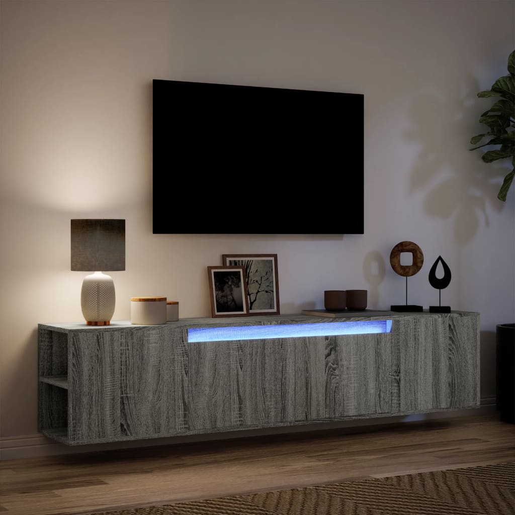 Tv-wandmeubel met LED-verlichting 180x31x39,5 cm grijs sonoma is nu te koop bij PeponiXL, paradijselijk wonen!