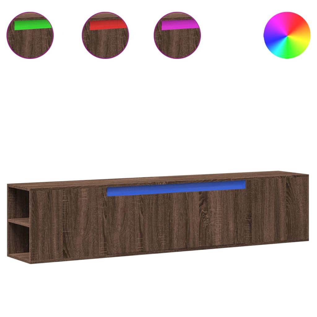 Tv-wandmeubel met LED 180x31x39,5 cm bruin eikenkleur is nu te koop bij PeponiXL, paradijselijk wonen!