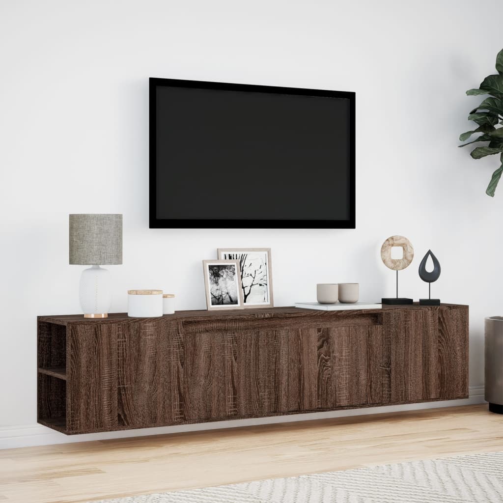 Tv-wandmeubel met LED 180x31x39,5 cm bruin eikenkleur is nu te koop bij PeponiXL, paradijselijk wonen!