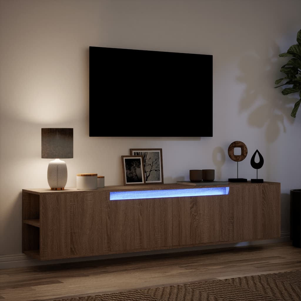Tv-wandmeubel met LED 180x31x39,5 cm bruin eikenkleur is nu te koop bij PeponiXL, paradijselijk wonen!