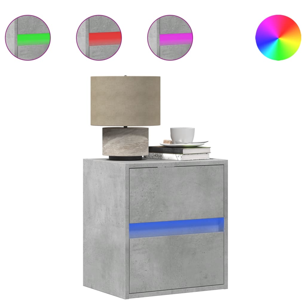 Nachtkastje met LED's wandgemonteerd betongrijs is nu te koop bij PeponiXL, paradijselijk wonen!